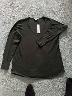 Darkest Spruce Chicos V-Neck Long Sleeve Knit Top New With Tags!